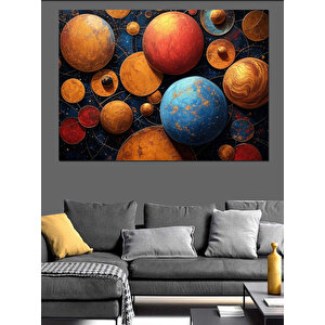 Renkli Gezegenler Dünyası Dekoratif Kanvas - Mdf Ahşap Tablo