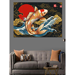 Dalgalarda Koi Balığı Sanatı Dekoratif Kanvas - Mdf Ahşap Tablo 100x140 cm