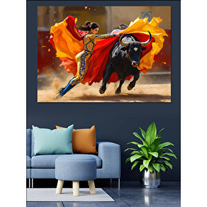 Kadın Matador Ve Boğa Dekoratif Kanvas - Mdf Ahşap Tablo