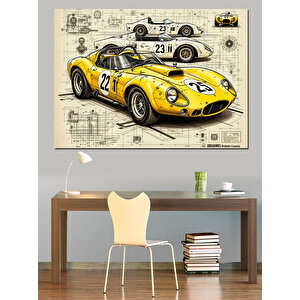 Sarı Yarış Arabası Dekoratif Kanvas - Mdf Ahşap Tablo