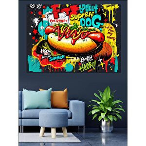 Patlayan Renkli Hot Dog Grafiti Dekoratif Kanvas - Mdf Ahşap Tablo 50x70 cm