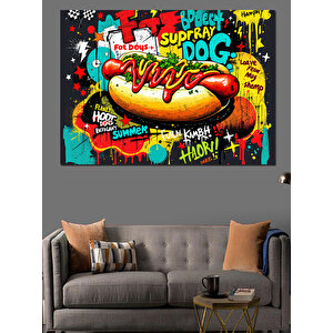 Patlayan Renkli Hot Dog Grafiti Dekoratif Kanvas - Mdf Ahşap Tablo 50x70 cm