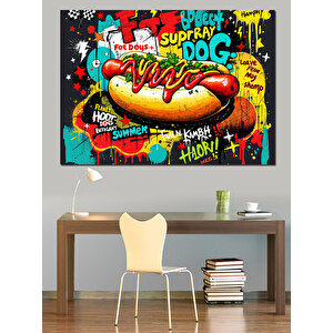 Patlayan Renkli Hot Dog Grafiti Dekoratif Kanvas - Mdf Ahşap Tablo 50x70 cm