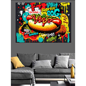 Patlayan Renkli Hot Dog Grafiti Dekoratif Kanvas - Mdf Ahşap Tablo