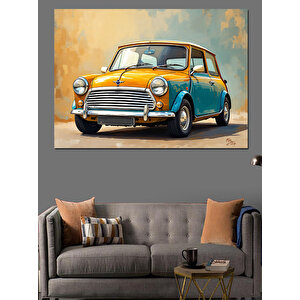 Retro Mavi Klasik Araba Dekoratif Kanvas - Mdf Ahşap Tablo