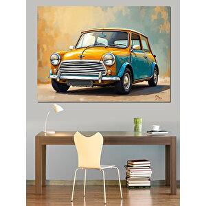 Retro Mavi Klasik Araba Dekoratif Kanvas - Mdf Ahşap Tablo