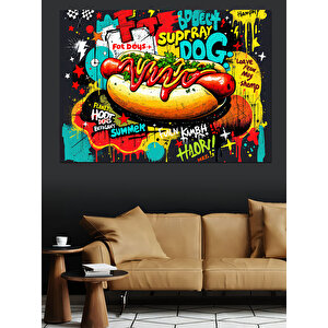 Patlayan Renkli Hot Dog Grafiti Dekoratif Kanvas - Mdf Ahşap Tablo