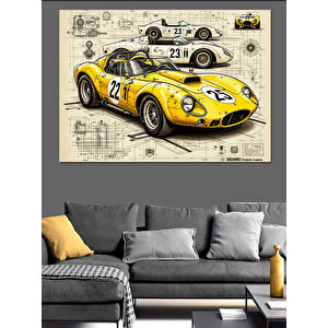 Sarı Yarış Arabası Dekoratif Kanvas - Mdf Ahşap Tablo