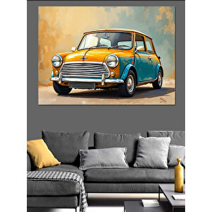 Retro Mavi Klasik Araba Dekoratif Kanvas - Mdf Ahşap Tablo 50x70 cm