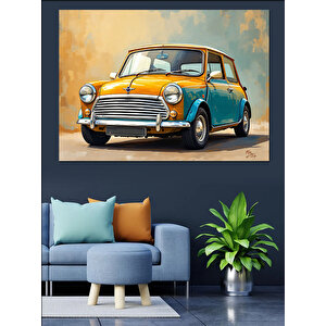 Retro Mavi Klasik Araba Dekoratif Kanvas - Mdf Ahşap Tablo 50x70 cm