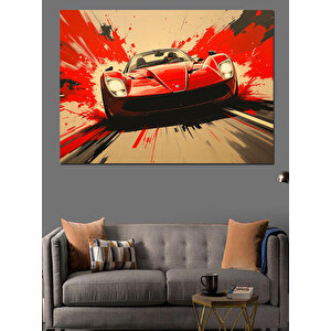 Hızlı Yarış Arabası Dekoratif Kanvas - Mdf Ahşap Tablo 100x140 cm