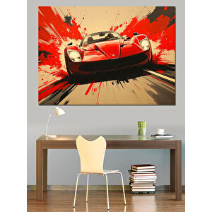 Hızlı Yarış Arabası Dekoratif Kanvas - Mdf Ahşap Tablo 100x140 cm