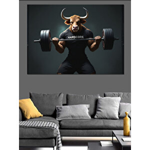 Ağırlık Kaldıran Boğa  Dekoratif Kanvas - Mdf Ahşap Tablo 100x140 cm