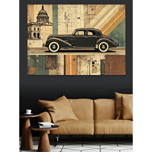 Eski Model Klasik Araba Dekoratif Kanvas - Mdf Ahşap Tablo 35x50 cm