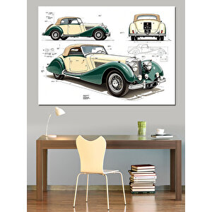 Retro Araba Teknik Çizimi Dekoratif Kanvas - Mdf Ahşap Tablo 50x70 cm
