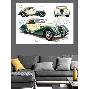 Retro Araba Teknik Çizimi Dekoratif Kanvas - Mdf Ahşap Tablo 50x70 cm