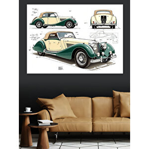 Retro Araba Teknik Çizimi Dekoratif Kanvas - Mdf Ahşap Tablo 50x70 cm