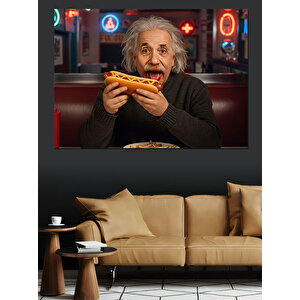 Einstein Hotdog Yiyen Portresi Dekoratif Kanvas - Mdf Ahşap Tablo