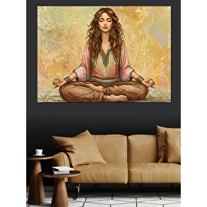 Mandala Önünde Meditasyon Kadın Dekoratif Kanvas - Mdf Ahşap Tablo 35x50 cm