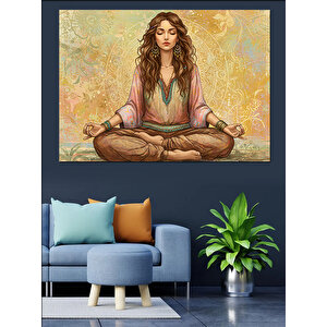 Mandala Önünde Meditasyon Kadın Dekoratif Kanvas - Mdf Ahşap Tablo 35x50 cm