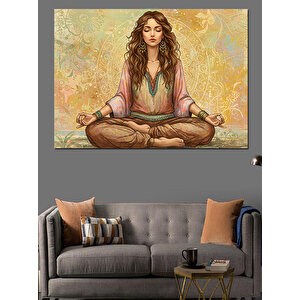 Mandala Önünde Meditasyon Kadın Dekoratif Kanvas - Mdf Ahşap Tablo 35x50 cm