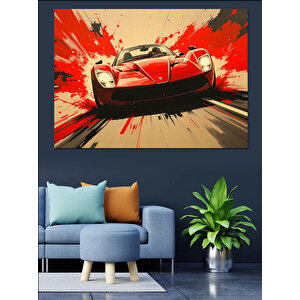 Hızlı Yarış Arabası Dekoratif Kanvas - Mdf Ahşap Tablo 35x50 cm
