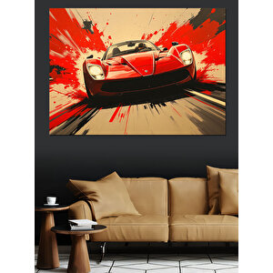 Hızlı Yarış Arabası Dekoratif Kanvas - Mdf Ahşap Tablo