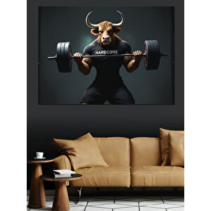 Ağırlık Kaldıran Boğa  Dekoratif Kanvas - Mdf Ahşap Tablo 35x50 cm