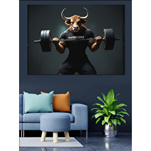 Ağırlık Kaldıran Boğa  Dekoratif Kanvas - Mdf Ahşap Tablo 35x50 cm