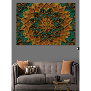 Yeşil Turuncu Mandala Deseni Dekoratif Kanvas - Mdf Ahşap Tablo 25x35 cm