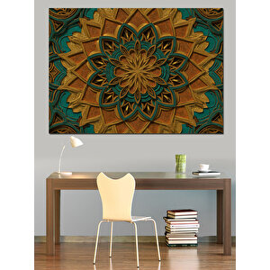 Yeşil Turuncu Mandala Deseni Dekoratif Kanvas - Mdf Ahşap Tablo 25x35 cm