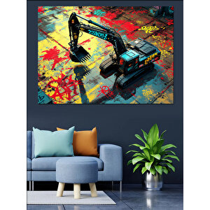 Renkli Zeminli Kepçe Dekoratif Kanvas - Mdf Ahşap Tablo 100x140 cm