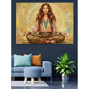 Mandala Önünde Meditasyon Kadın Dekoratif Kanvas - Mdf Ahşap Tablo 25x35 cm