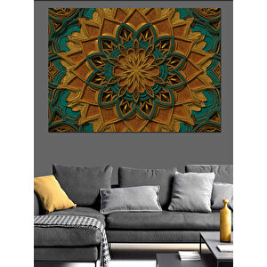 Yeşil Turuncu Mandala Deseni Dekoratif Kanvas - Mdf Ahşap Tablo 35x50 cm