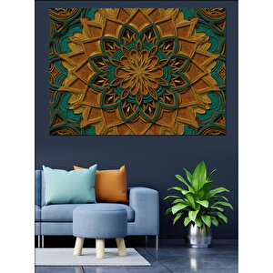 Yeşil Turuncu Mandala Deseni Dekoratif Kanvas - Mdf Ahşap Tablo