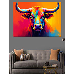 Renkli Boğa Portresi Dekoratif Kanvas - Mdf Ahşap Tablo 70x100 cm