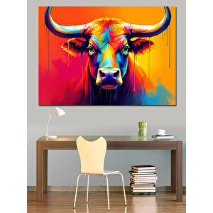 Renkli Boğa Portresi Dekoratif Kanvas - Mdf Ahşap Tablo 70x100 cm
