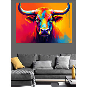 Renkli Boğa Portresi Dekoratif Kanvas - Mdf Ahşap Tablo 70x100 cm
