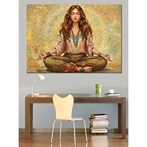 Mandala Önünde Meditasyon Kadın Dekoratif Kanvas - Mdf Ahşap Tablo