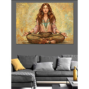 Mandala Önünde Meditasyon Kadın Dekoratif Kanvas - Mdf Ahşap Tablo