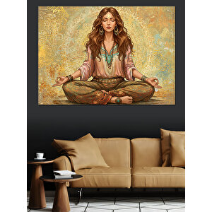 Mandala Önünde Meditasyon Kadın Dekoratif Kanvas - Mdf Ahşap Tablo 70x100 cm