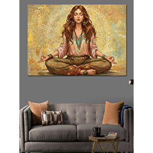 Mandala Önünde Meditasyon Kadın Dekoratif Kanvas - Mdf Ahşap Tablo 70x100 cm