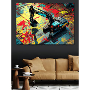 Renkli Zeminli Kepçe Dekoratif Kanvas - Mdf Ahşap Tablo