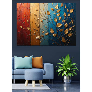 Renkli Dikey Yaprak Kompozisyonu Dekoratif Kanvas - Mdf Ahşap Tablo 70x100 cm