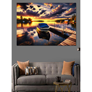 İskelede Gün Batımı Sandal Dekoratif Kanvas - Mdf Ahşap Tablo 70x100 cm