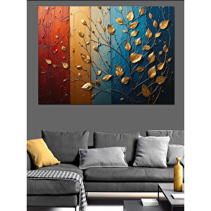 Renkli Dikey Yaprak Kompozisyonu Dekoratif Kanvas - Mdf Ahşap Tablo 100x140 cm