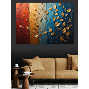 Renkli Dikey Yaprak Kompozisyonu Dekoratif Kanvas - Mdf Ahşap Tablo 100x140 cm