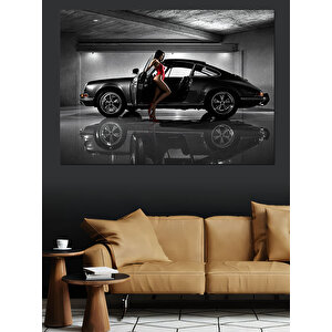 Otoparkta Lüks Klasik Araba Dekoratif Kanvas - Mdf Ahşap Tablo 100x140 cm