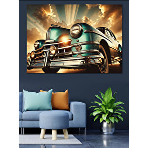 Retro Klasik Araba Farları Dekoratif Kanvas - Mdf Ahşap Tablo