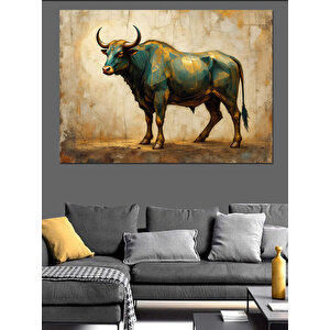 Sarı Duvar Önü Güçlü Boğa Dekoratif Kanvas - Mdf Ahşap Tablo 70x100 cm